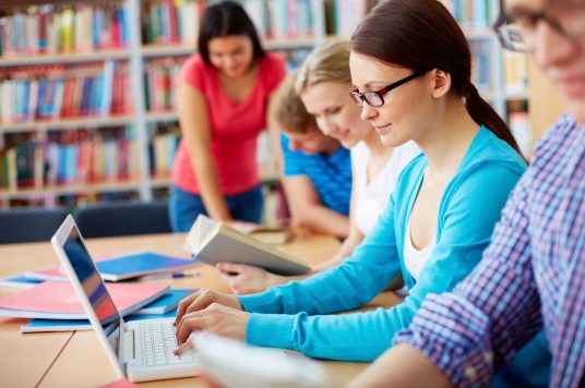 Girl Grinning while Using Laptop Girl Grinning while Using Laptop