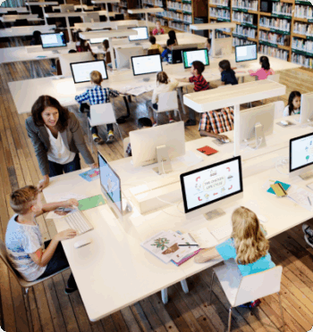 Monitors in a library resized and rounded corners