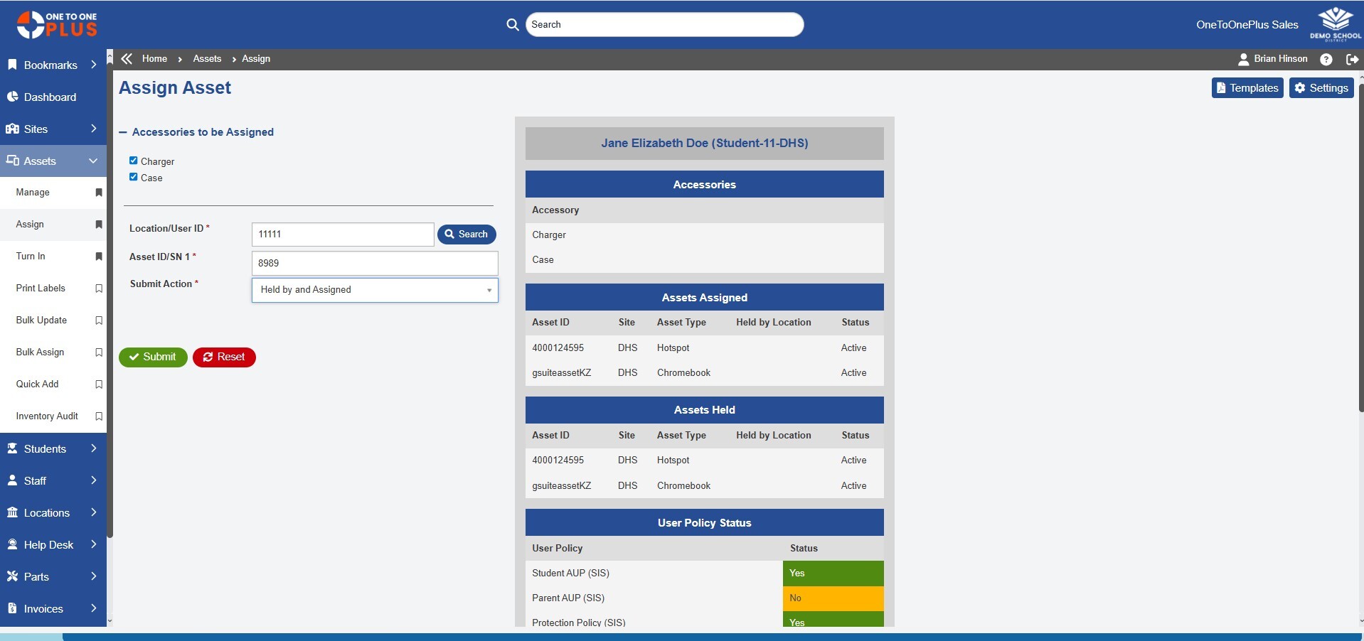 Users and locations linked with assigned devices and tickets