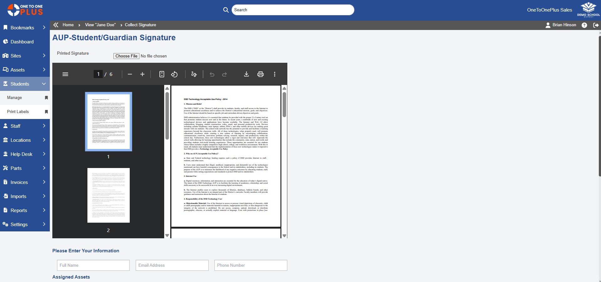 Mobile views for asset assignment and ticketing