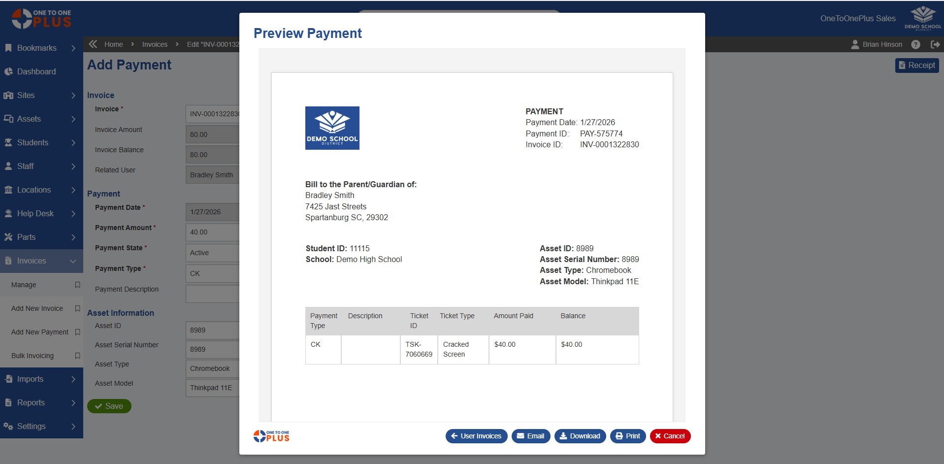 Users and locations linked with assigned devices and tickets