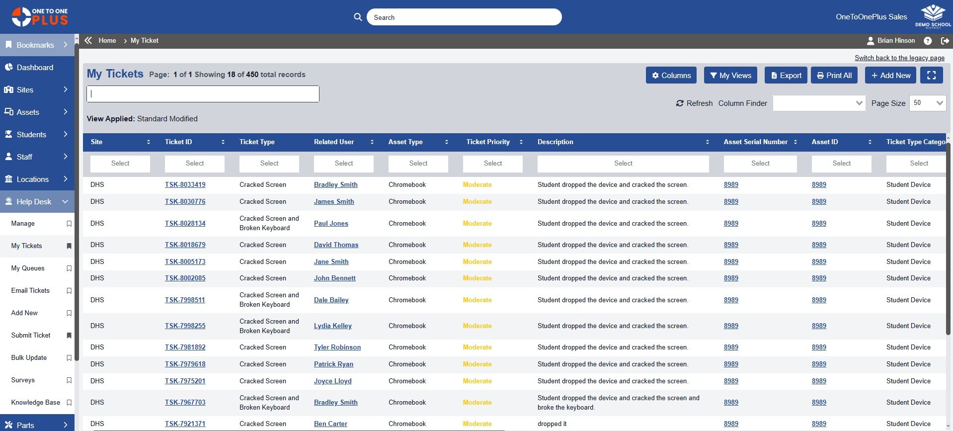 Configuration item record with related tickets and relationships