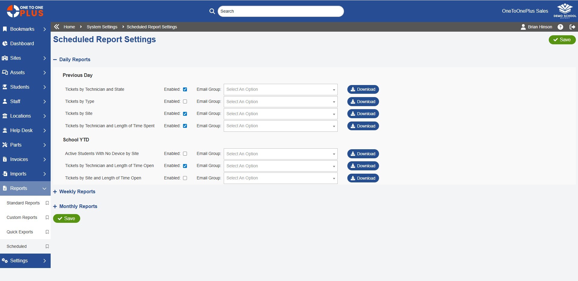 Users and locations linked with assigned devices and tickets